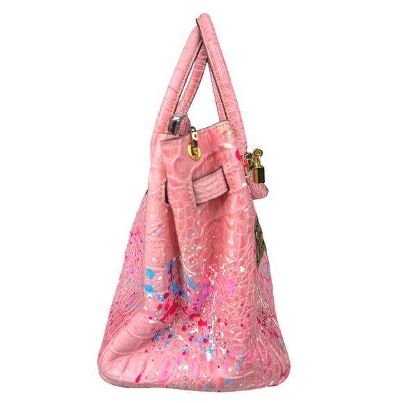 Gorgeous Anca Barbu Hand Painted “Hermes Paris” Pink Splatter Bag 11X6X6 - Picture 3 of 12